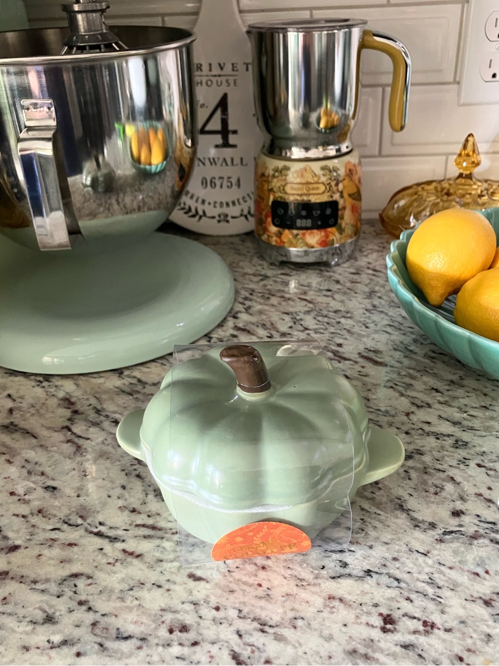 New with Tags Light Green Ceramic Pumpkin Cocotte